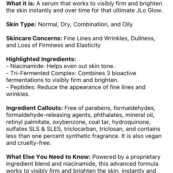 JLO Beauty JUMBO That Jlo Glow Firming Niacinamide & Peptides Serum BNWB